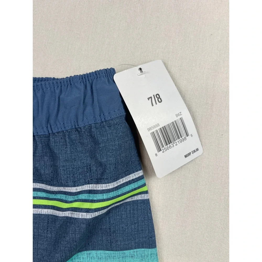 Hurley Boys Board Shorts Blue Green Striped Swim Trunks Size 7/8 985888-B6Z